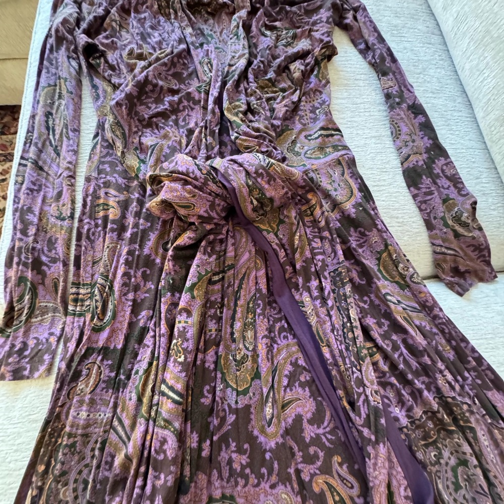 Etro Purple and Brown Paisley Long Sleeve Dress